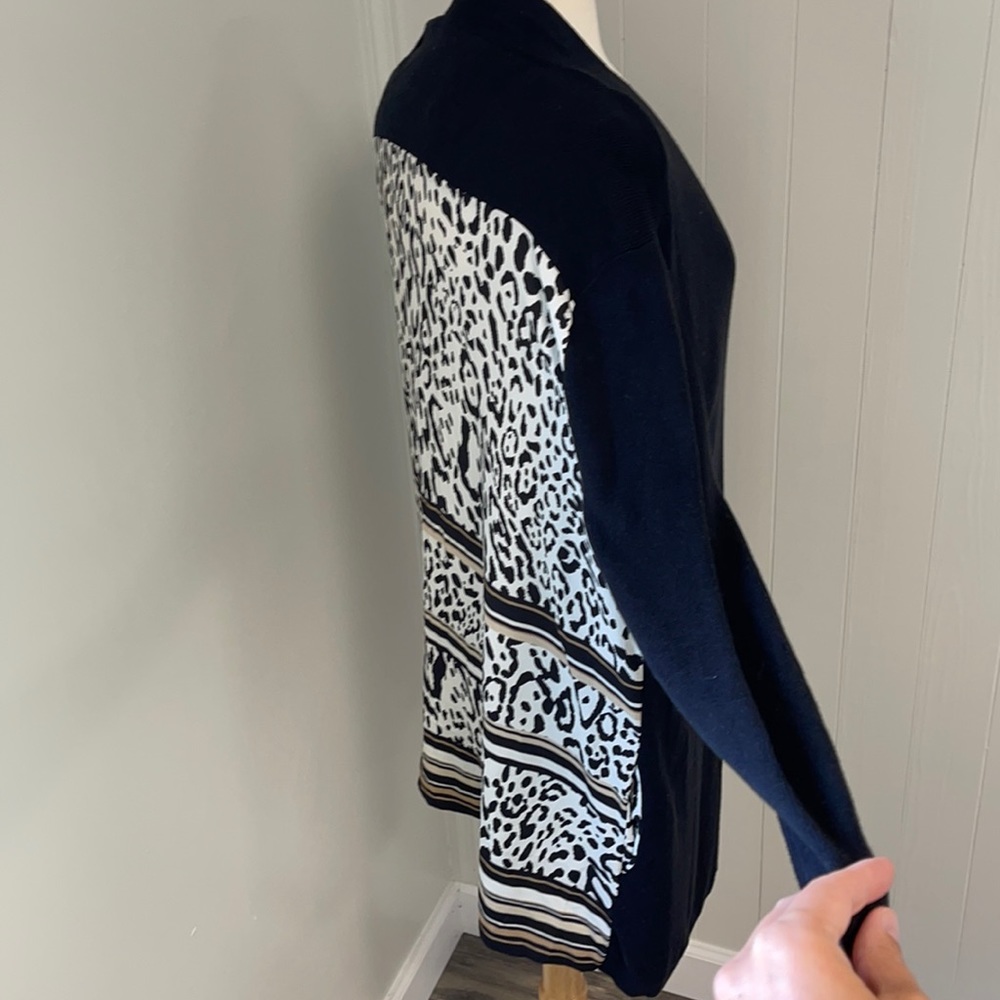 Chico’s Animal Print Accented Black Sweater